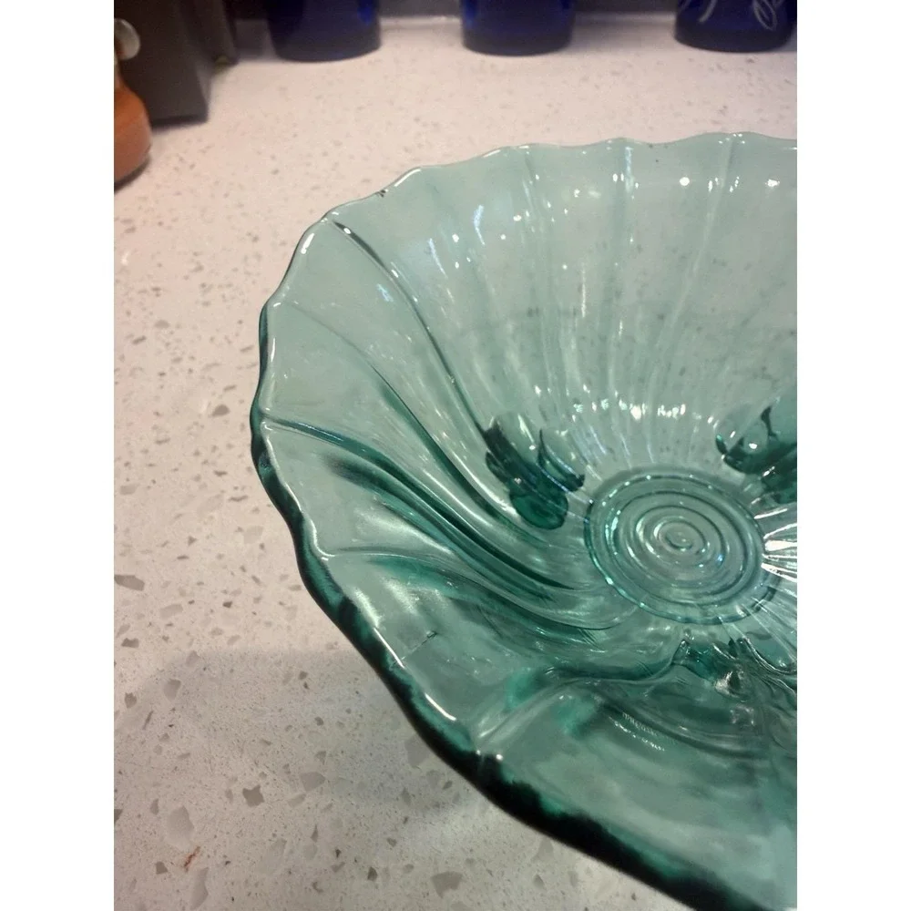 Jeannette Swirl Ultramarine Footed Candy Dish Bowl Mid Century Depression Glass